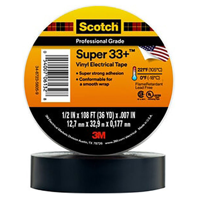 3M 7000057496 | 32.90mm OAL x 12.70mm OAW x 0.18mm Thickness Black Electrical Tape
