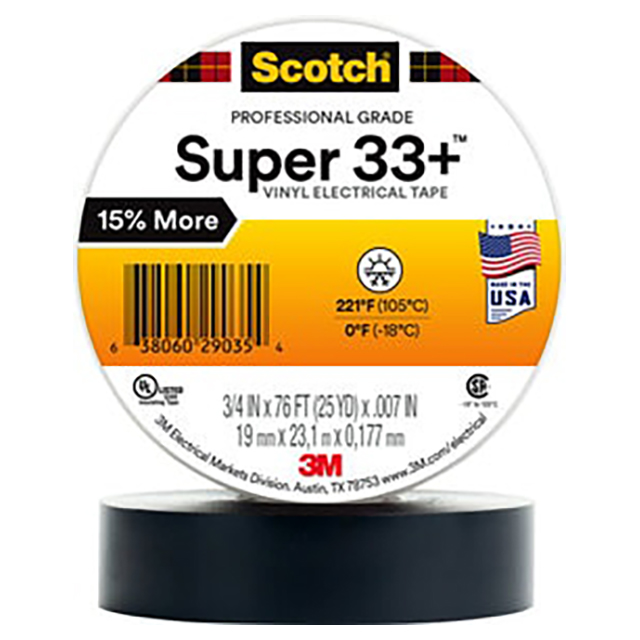 3M 7000058808 | 33.00mm OAL x 50.00mm OAW x 0.17mm Thickness Black Electrical Tape