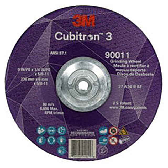 3M 7100312964 | 9" x 1/4" x 5/8"-11 Size  36+ Grit Depressed Center Grinding Wheel