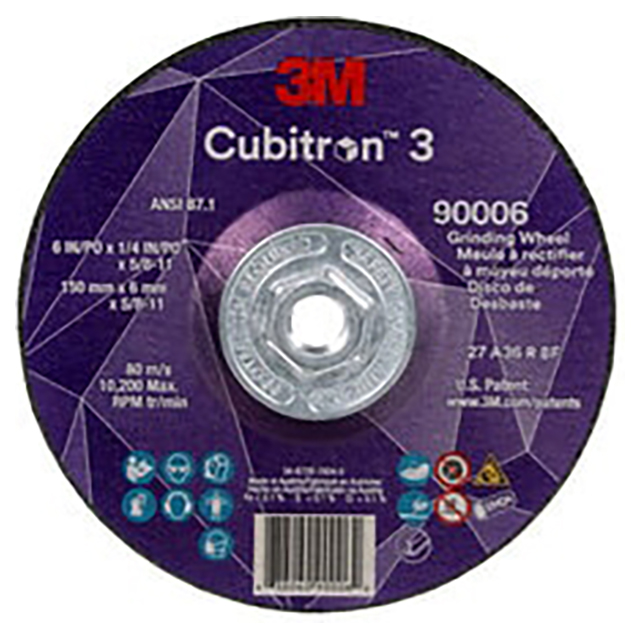 3M 7100312966 | 6" x 1/4" x 5/8"-11 Size  36+ Grit Depressed Center Grinding Wheel