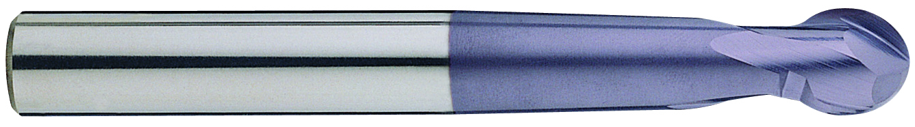 YG1 93293 | 1/2" Diameter x 1/2" Shank x 17/32" LOC x 2-1/4" LBS x 4-1/4" OAL x 1/4" Radius x 30 Degree Helix Angle 2 Flute ALTiN Coated Carbide Ball Nose End Mill