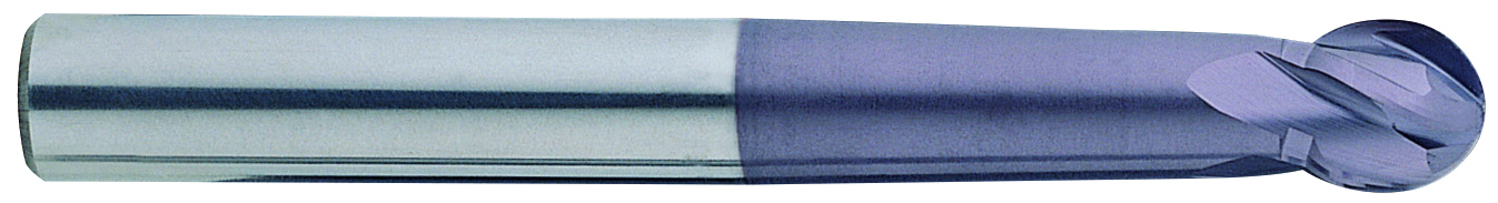 YG1 93300 | 1/2" Diameter x 1/2" Shank x 4-1/4" OAL x 17/32" LOC 4 Flute ALTiN Coated Carbide Ball Nose End Mill