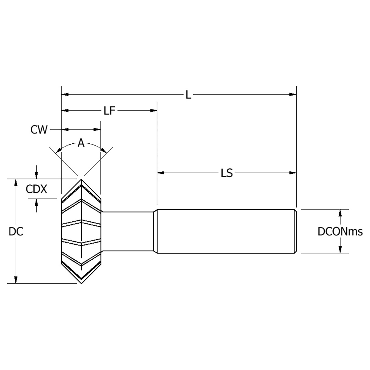 Keo 924-000-048 | 1.8750" Diameter x 2.0313" Length of Shank x 3.7813" OAL x 90 Degree Angle 16 Cutting Edge TiN Coated HSS Double Angle Cutter