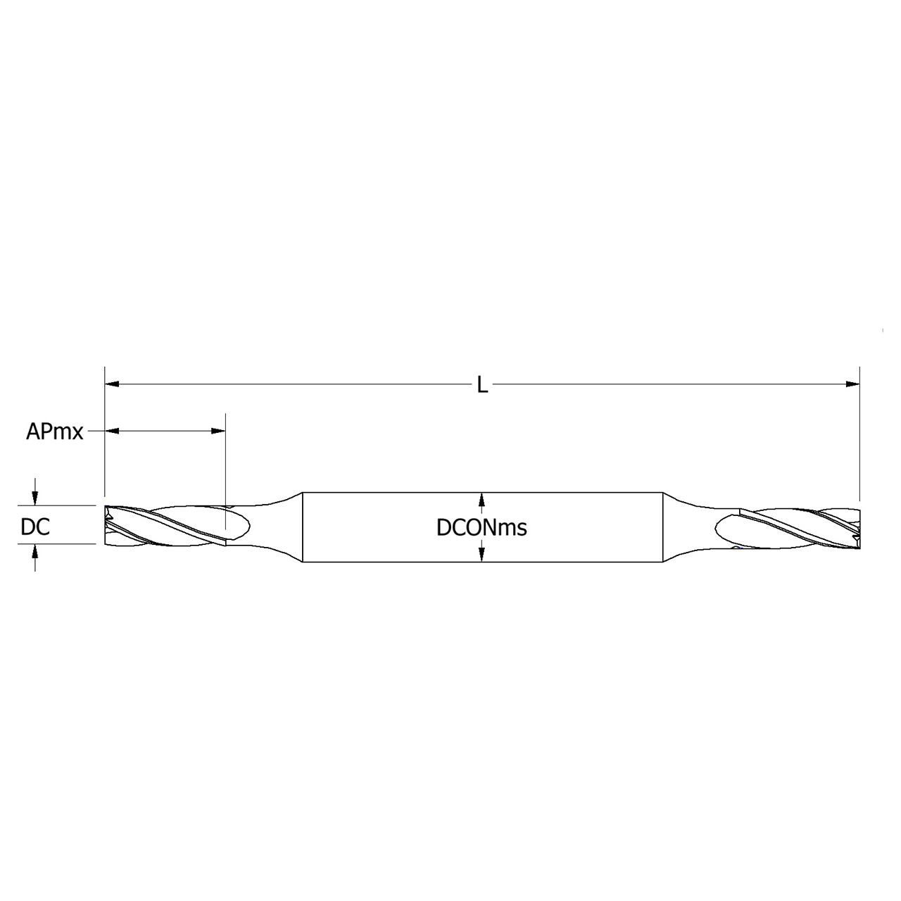 Keo 934-000-046 | 0.094" Diameter x 0.188" Shank x 1.313" Length of Shank x 0.281" Maximum Depth of Cut x 2.625" OAL 2 Flute Uncoated HSS-Co Double End Square End Mill