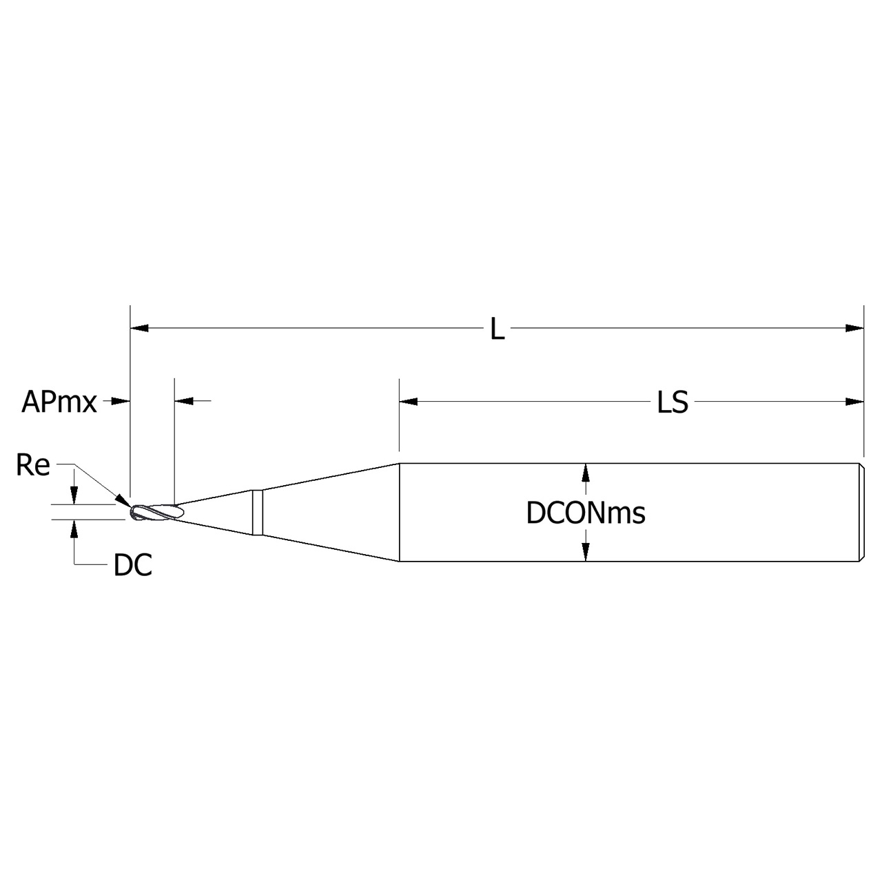 Keo 930-002-086 | 0.005" Diameter x 0.125" Shank x 0.015" Maximum Depth of Cut x 1.500" OAL x 0.003" Radius 2 Flute Amorphous Diamond Coated Carbide Ball Nose End Mill