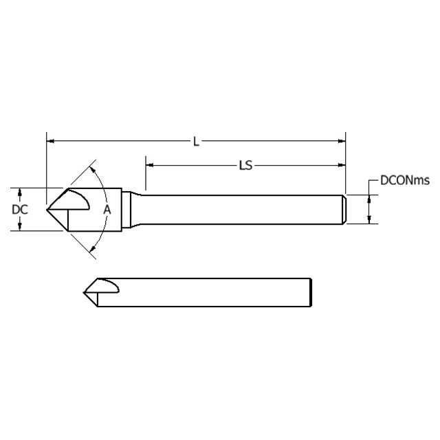 Keo 919-000-951 | 3/16" Diameter x 0.188" Shank x 1.000" Length of Shank x 2.000" OAL x 90 Degree Included Angle 1 Flute Uncoated Carbide Countersink