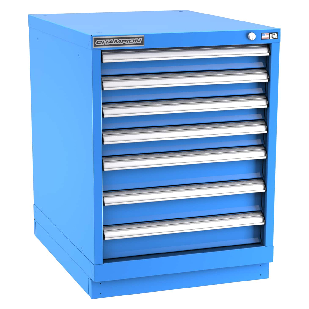 Champion Tool Storage NWS1200-0701-ILC-FTB-BB | 22-3/16" Width x 29-7/8" Height x 22-1/2" Depth 7 Drawer 77 Compartment Powder Coated Steel Modular Compartment Cabinet - Bright Blue