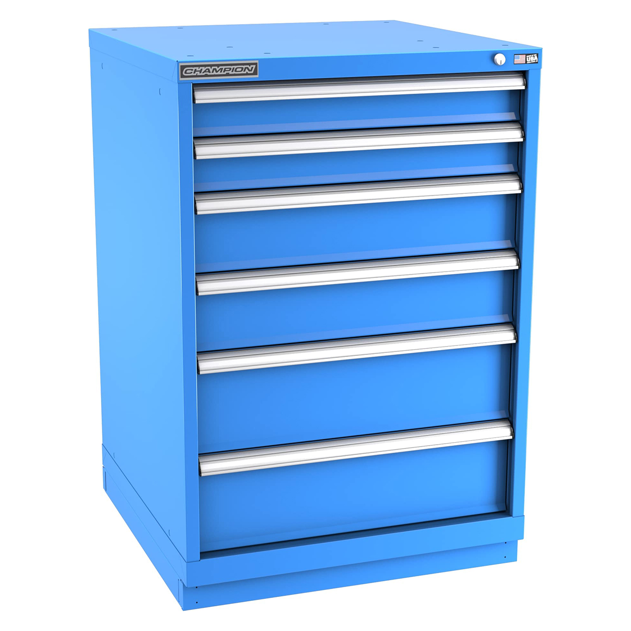 Champion Tool Storage SWS1800-0602-ILC-FTB-BB | 28-1/4" Width x 41-3/4" Height x 22-1/2" Depth 6 Drawer 74 Compartment Powder Coated Steel Modular Compartment Cabinet - Bright Blue