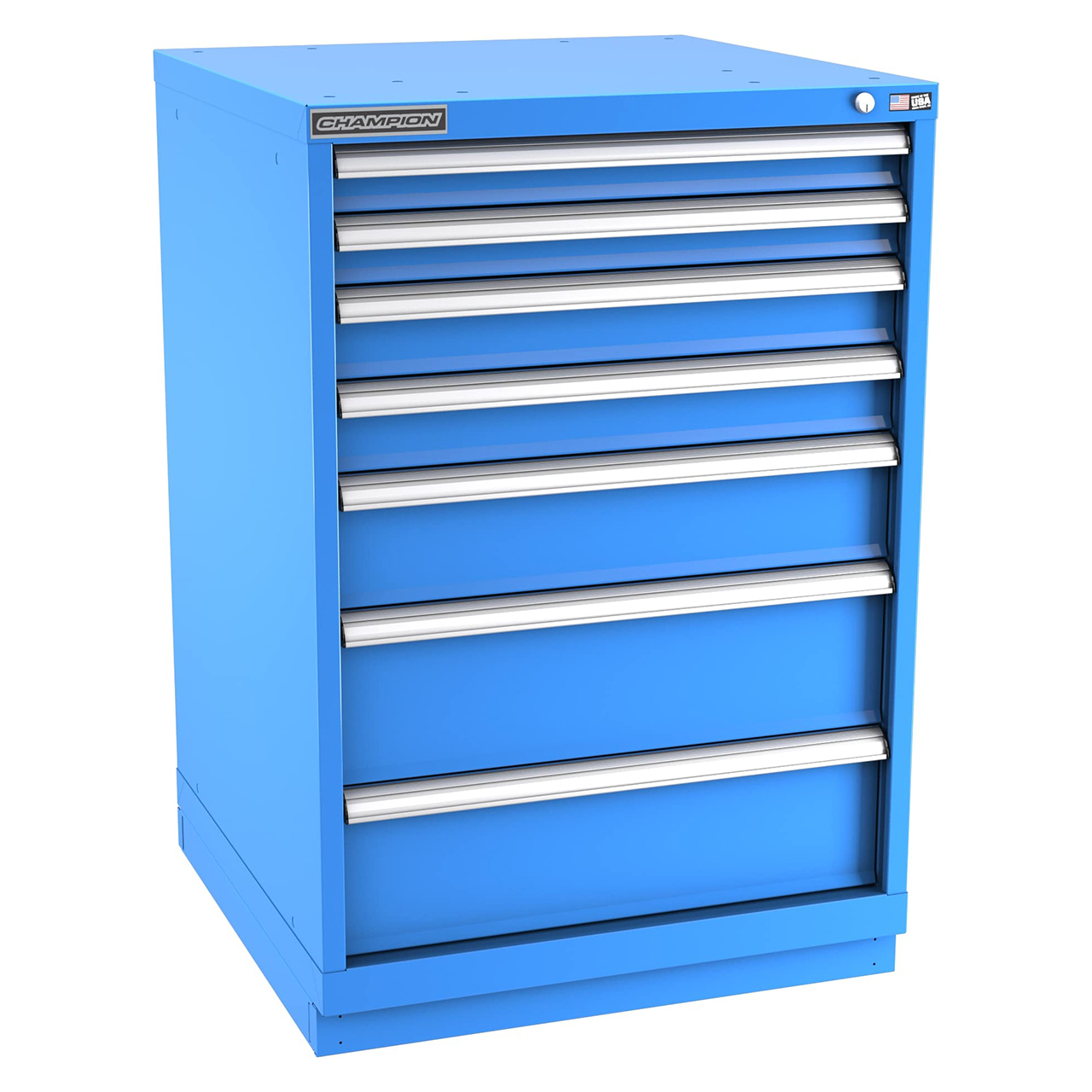 Champion Tool Storage SWS1800-0701-ILC-FTB-BB | 28-1/4" Width x 41-3/4" Height x 22-1/2" Depth 7 Drawer 120 Compartment Powder Coated Steel Modular Compartment Cabinet - Bright Blue