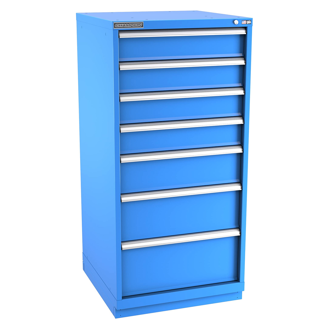 Champion Tool Storage SWS2700-0701-ILC-FTB-BB | 28-1/4" Width x 59-1/2" Height x 22-1/2" Depth 7 Drawer 59 Compartment Powder Coated Steel Modular Compartment Cabinet - Bright Blue