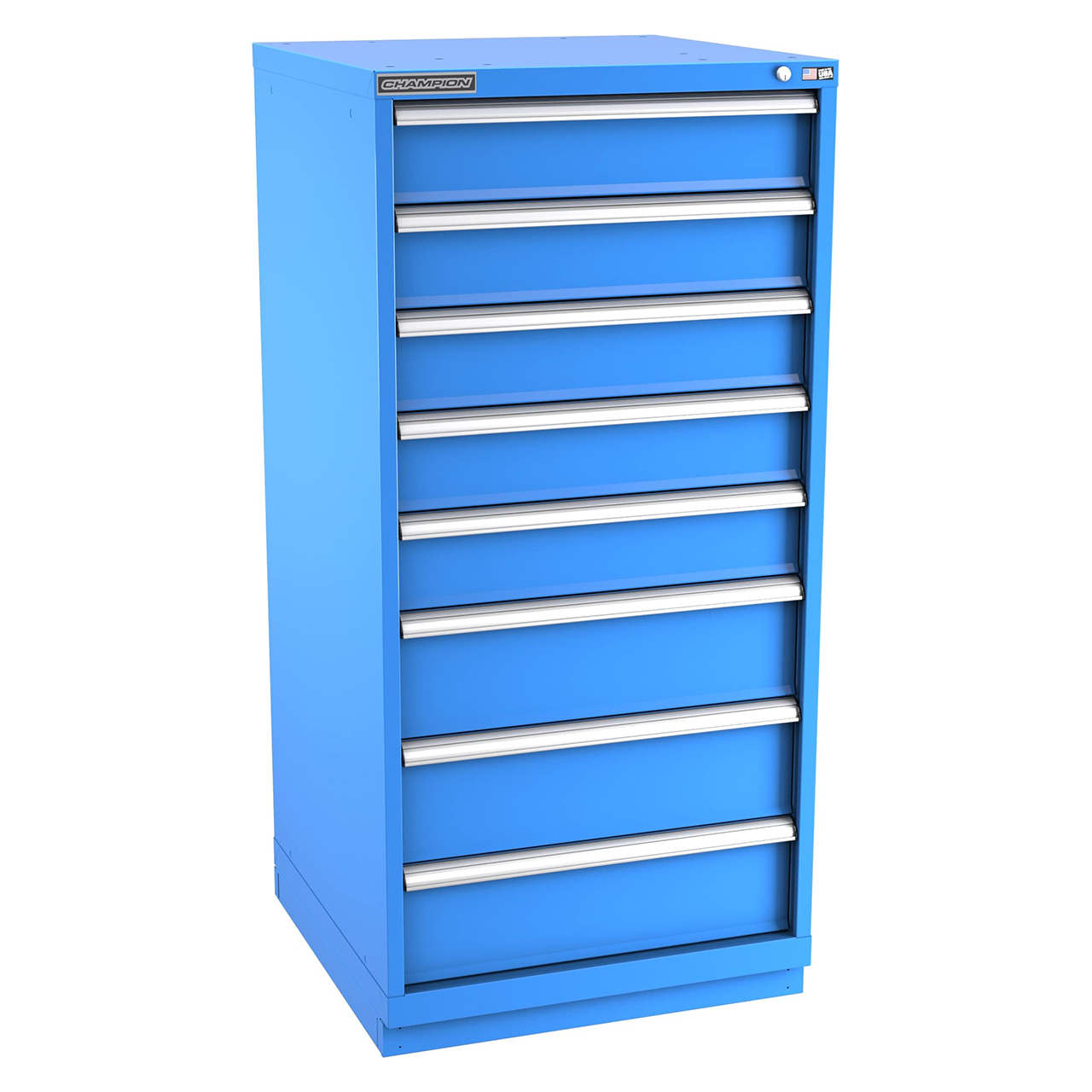 Champion Tool Storage SWS2700-0802-ILC-FTB-BB | 28-1/4" Width x 59-1/2" Height x 22-1/2" Depth 8 Drawer 81 Compartment Powder Coated Steel Modular Compartment Cabinet - Bright Blue