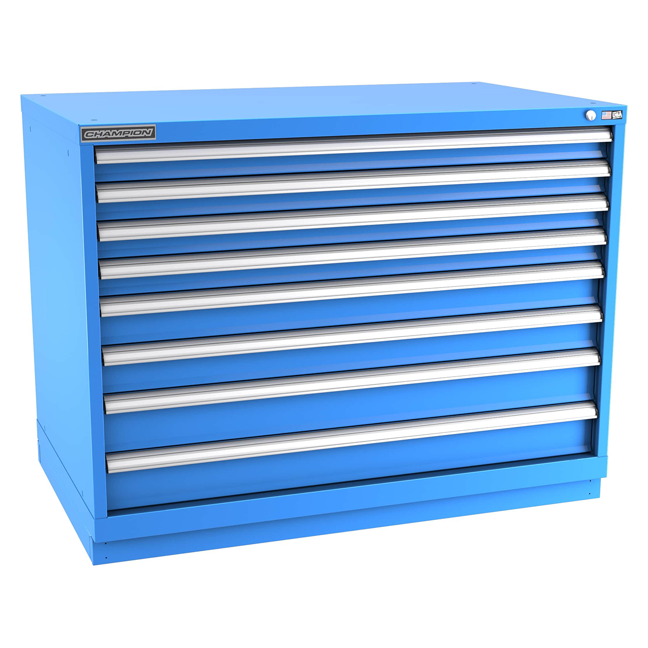 Champion Tool Storage EWS1500-0802-ILC-FTB-BB | 47" Width x 35-7/8" Height x 22-1/2" Depth 8 Drawer 264 Compartment Powder Coated Steel Modular Compartment Cabinet - Bright Blue
