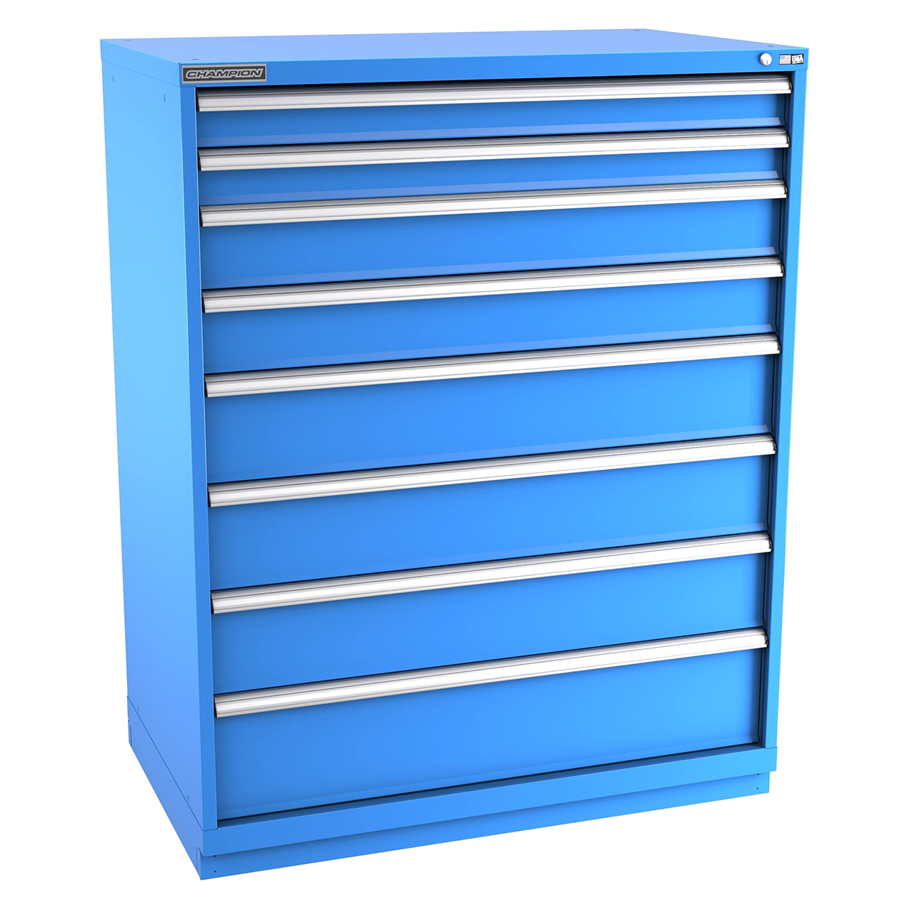 Champion Tool Storage EWS2700-0801-ILC-FTB-BB | 47" Width x 59-1/2" Height x 22-1/2" Depth 8 Drawer 172 Compartment Powder Coated Steel Modular Compartment Cabinet - Bright Blue