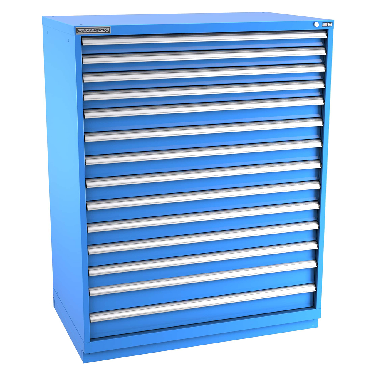 Champion Tool Storage EWS2700-1401-ILC-FTB-BB | 47" Width x 59-1/2" Height x 22-1/2" Depth 14 Drawer 400 Compartment Powder Coated Steel Modular Compartment Cabinet - Bright Blue
