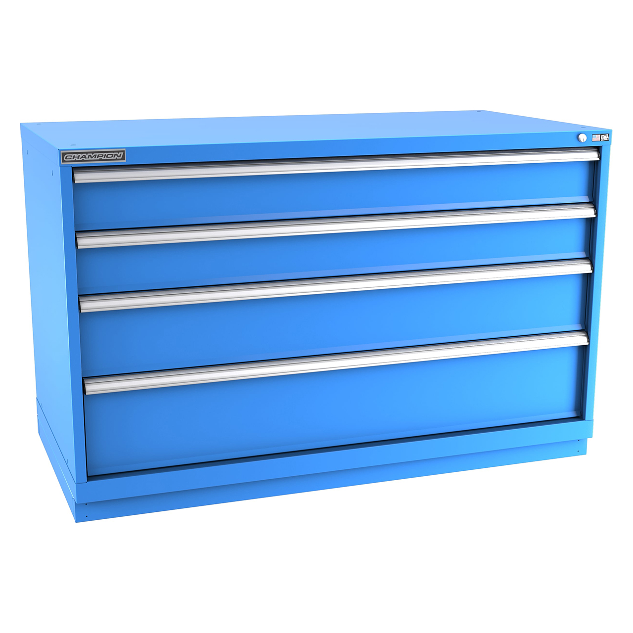 Champion Tool Storage DWS1500-0401-ILC-FTB-BB | 56-1/2" Width x 35-7/8" Height x 22-1/2" Depth 4 Drawer 78 Compartment Powder Coated Steel Modular Compartment Cabinet - Bright Blue