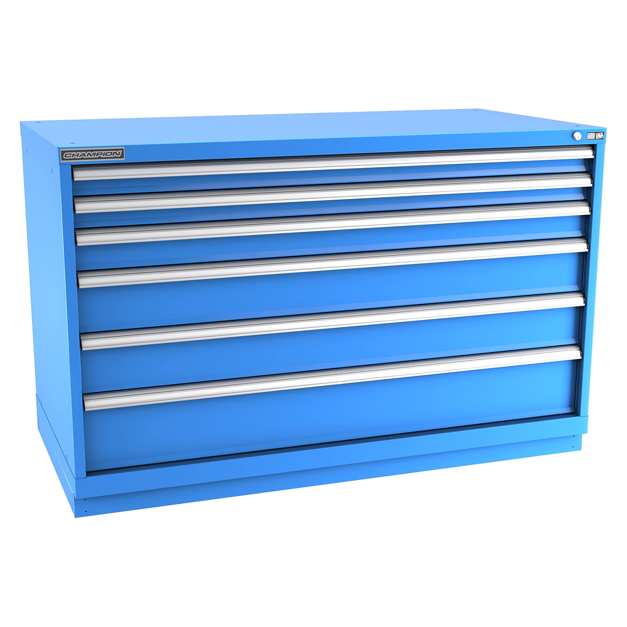 Champion Tool Storage DWS1500-0601-ILC-FTB-BB | 56-1/2" Width x 35-7/8" Height x 22-1/2" Depth 6 Drawer 172 Compartment Powder Coated Steel Modular Compartment Cabinet - Bright Blue