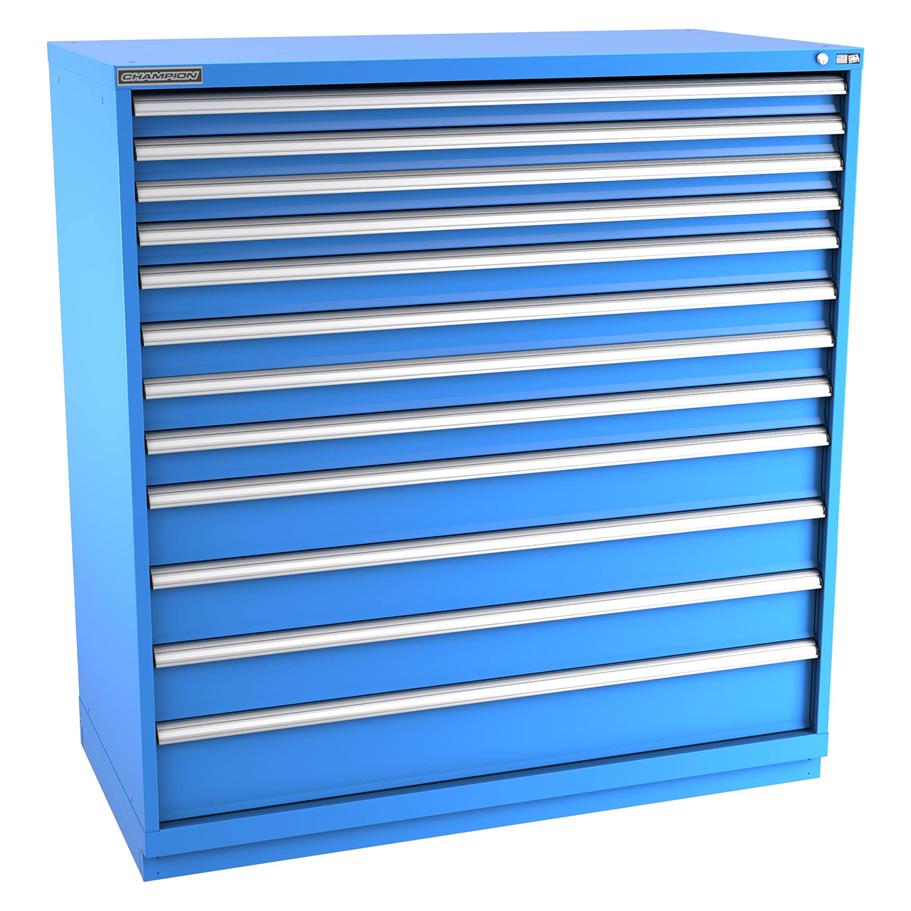 Champion Tool Storage DWS2700-1201-ILC-FTB-BB | 56-1/2" Width x 59-1/2" Height x 22-1/2" Depth 12 Drawer 374 Compartment Powder Coated Steel Modular Compartment Cabinet - Bright Blue