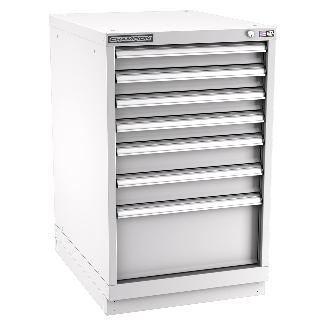 Champion Tool Storage NWS1500-0702-ILC-FTB-LG | 22-3/16" Width x 35-7/8" Height x 22-1/2" Depth 7 Drawer 86 Compartment Powder Coated Steel Modular Compartment Cabinet - Light Gray