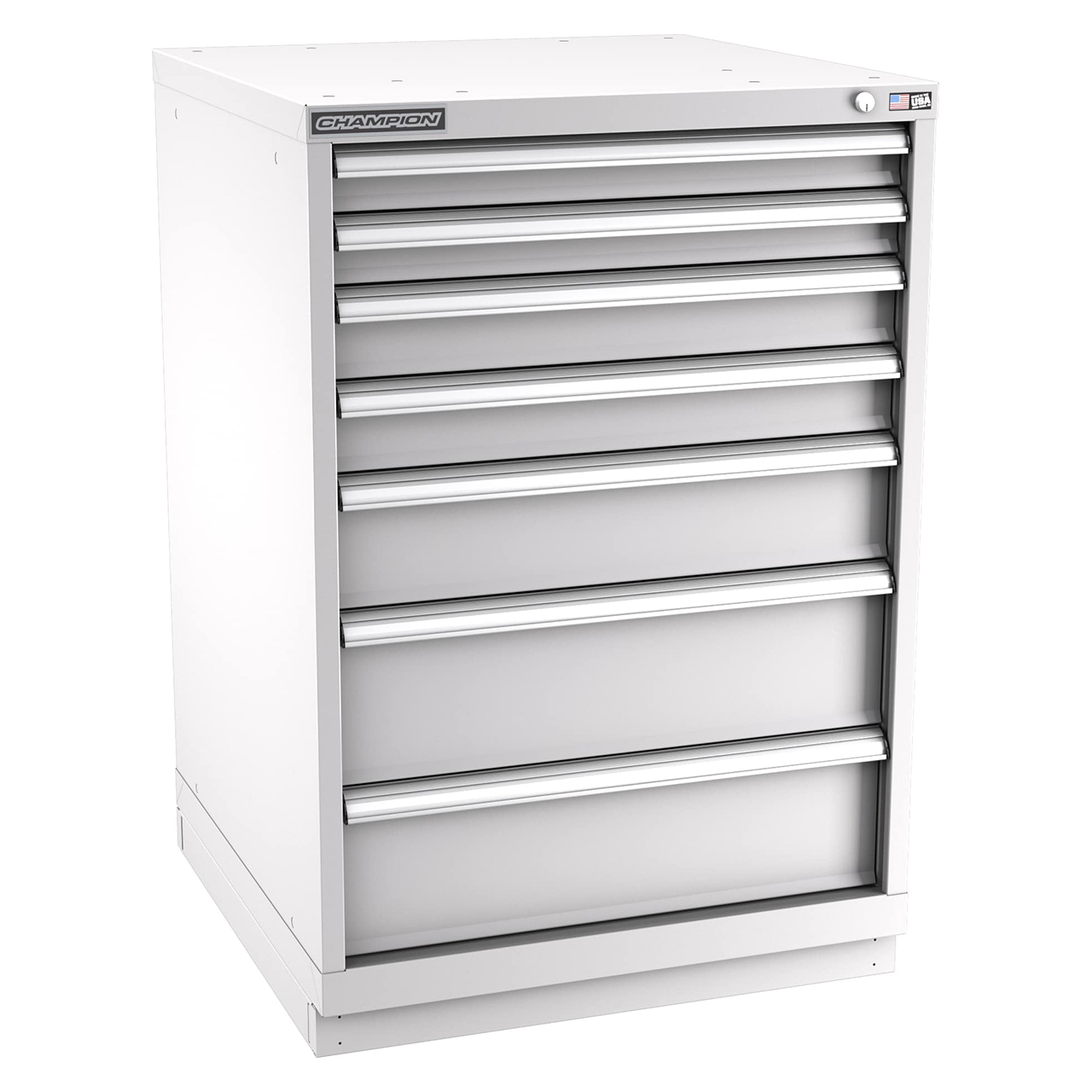 Champion Tool Storage SWS1800-0701-ILC-FTB-LG | 28-1/4" Width x 41-3/4" Height x 22-1/2" Depth 7 Drawer 120 Compartment Powder Coated Steel Modular Compartment Cabinet - Light Gray