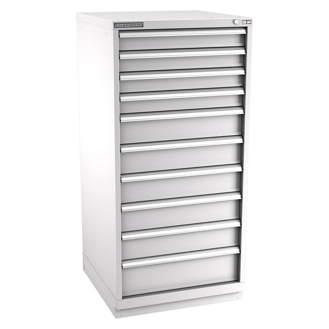 Champion Tool Storage SWS2700-100-1-ILC-FTB-LG | 28-1/4" Width x 59-1/2" Height x 22-1/2" Depth 10 Drawer 169 Compartment Powder Coated Steel Modular Compartment Cabinet - Light Gray