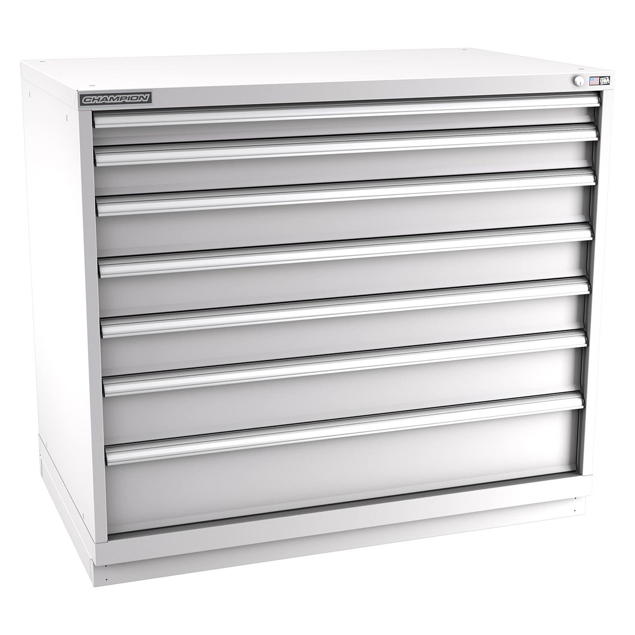 Champion Tool Storage EWS1800-0701-ILC-FTB-LG | 47" Width x 41-3/4" Height x 22-1/2" Depth 7 Drawer 180 Compartment Powder Coated Steel Modular Compartment Cabinet - Light Gray