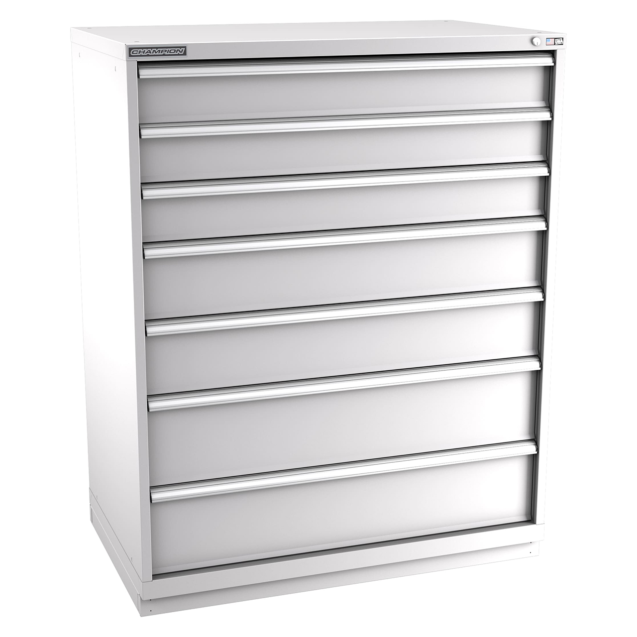 Champion Tool Storage EWS2700-0701-ILC-FTB-LG | 47" Width x 59-1/2" Height x 22-1/2" Depth 7 Drawer 104 Compartment Powder Coated Steel Modular Compartment Cabinet - Light Gray