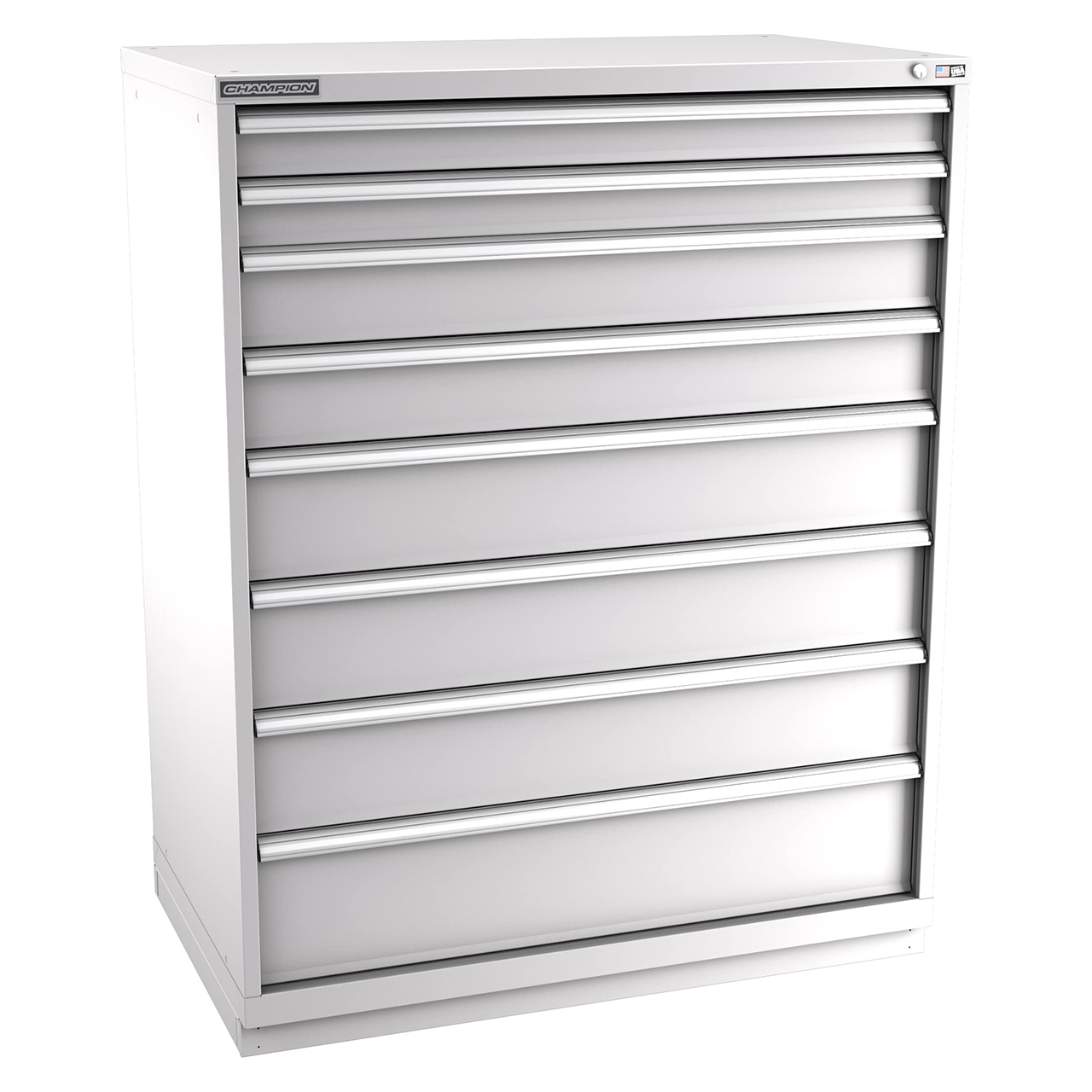 Champion Tool Storage EWS2700-0801-ILC-FTB-LG | 47" Width x 59-1/2" Height x 22-1/2" Depth 8 Drawer 172 Compartment Powder Coated Steel Modular Compartment Cabinet - Light Gray