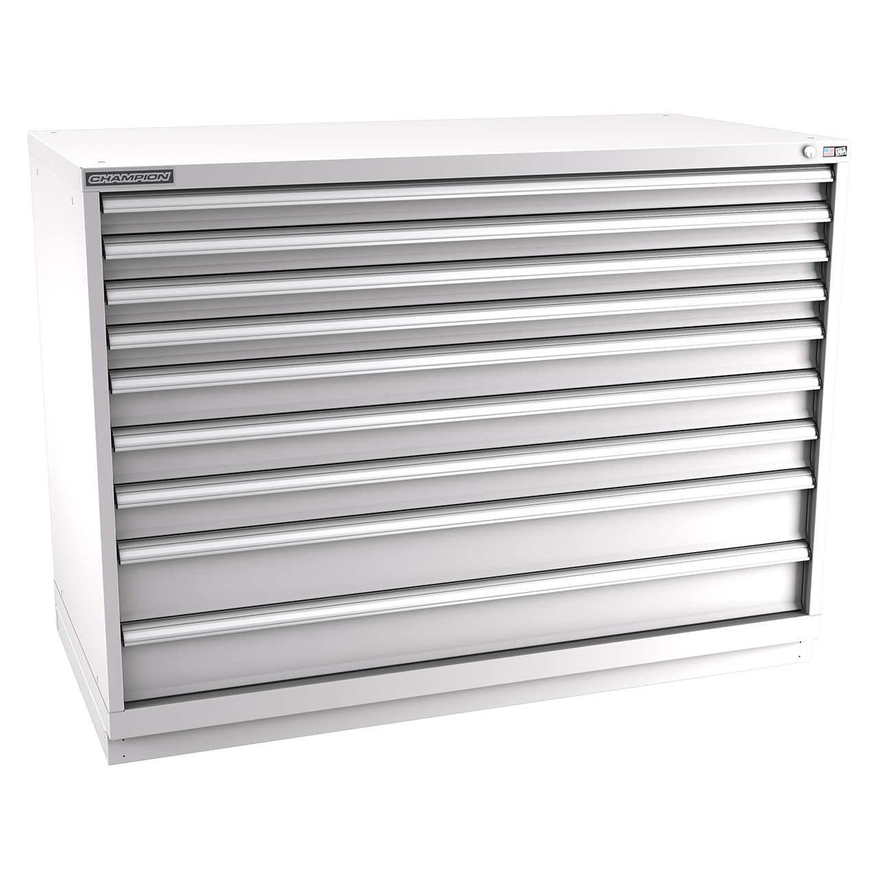 Champion Tool Storage DWS1800-0901-ILC-FTB-LG | 56-1/2" Width x 41-3/4" Height x 22-1/2" Depth 9 Drawer 256 Compartment Powder Coated Steel Modular Compartment Cabinet - Light Gray