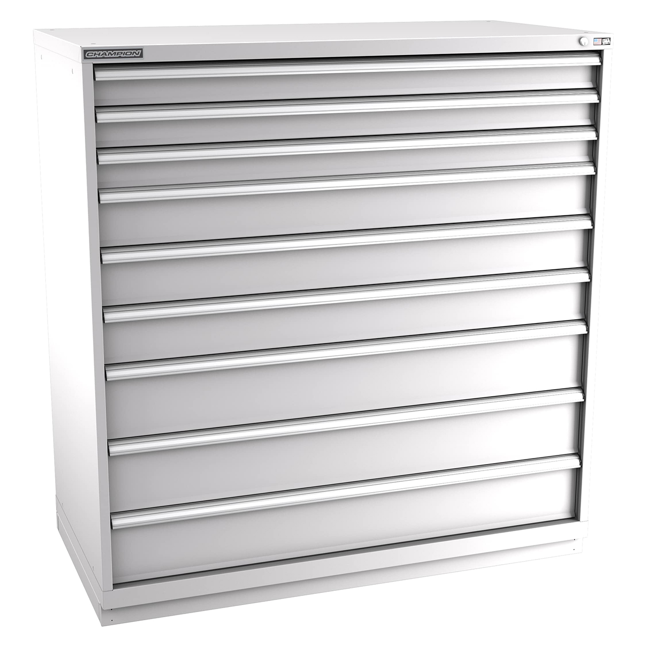 Champion Tool Storage DWS2700-0901-ILC-FTB-LG | 56-1/2" Width x 59-1/2" Height x 22-1/2" Depth 9 Drawer 174 Compartment Powder Coated Steel Modular Compartment Cabinet - Light Gray