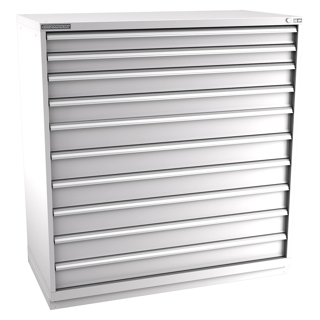 Champion Tool Storage DWS2700-100-1-ILC-FTB-LG | 56-1/2" Width x 59-1/2" Height x 22-1/2" Depth 10 Drawer 210 Compartment Powder Coated Steel Modular Compartment Cabinet - Light Gray