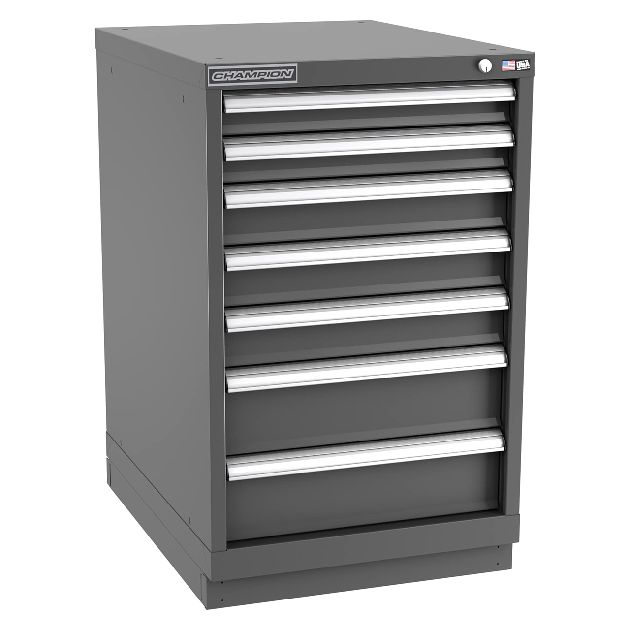 Champion Tool Storage NWS1500-0701-ILC-FTB-DG | 22-3/16" Width x 35-7/8" Height x 22-1/2" Depth 7 Drawer 86 Compartment Powder Coated Steel Modular Compartment Cabinet - Dark Gray