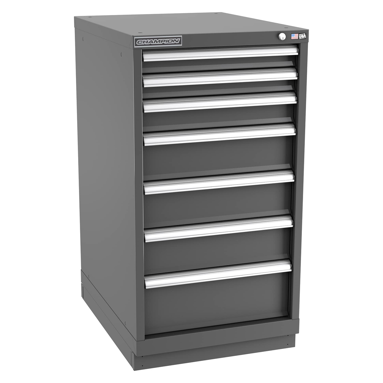 Champion Tool Storage NWS1800-0701-ILC-FTB-DG | 22-3/16" Width x 41-3/4" Height x 22-1/2" Depth 7 Drawer 74 Compartment Powder Coated Steel Modular Compartment Cabinet - Dark Gray