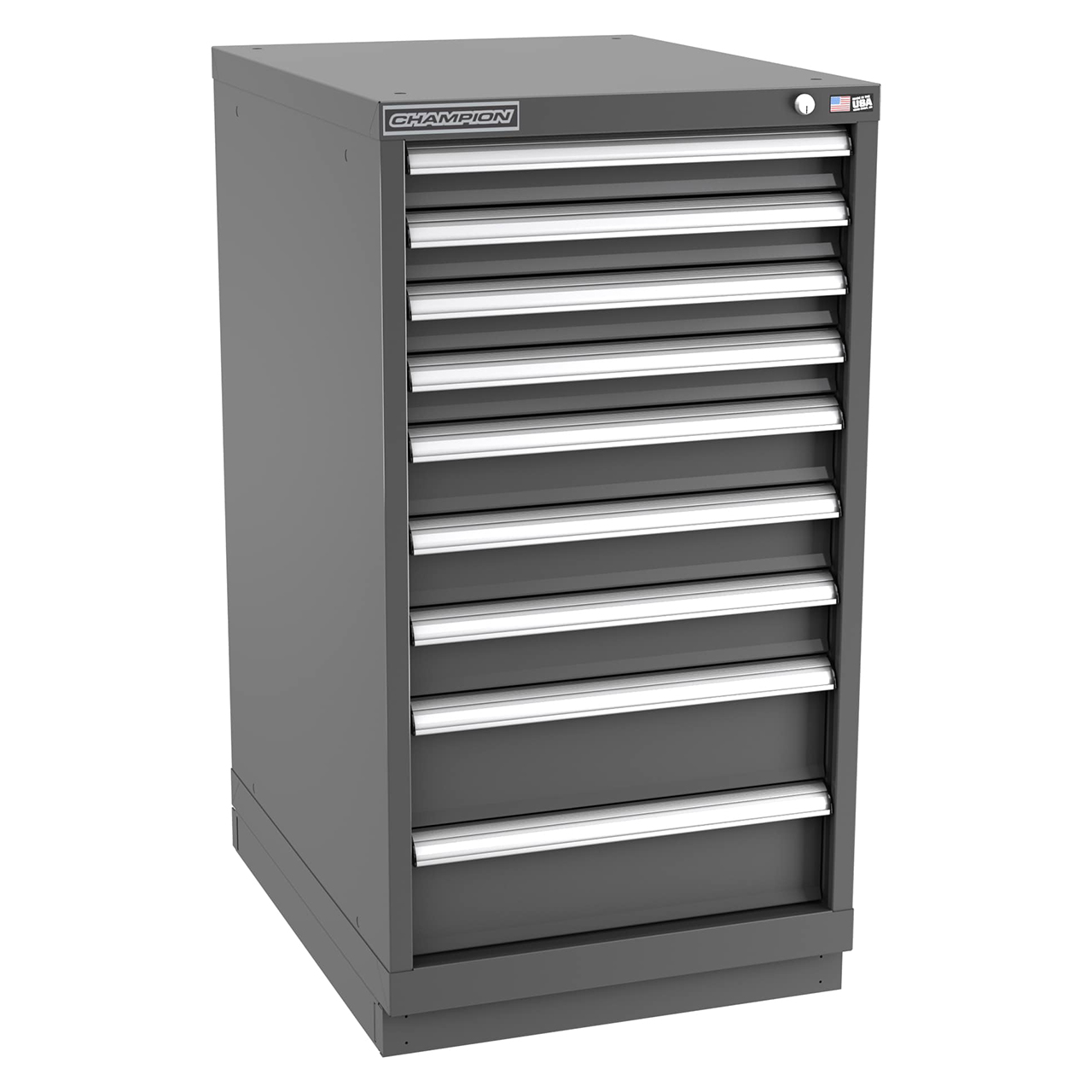 Champion Tool Storage NWS1800-0901-ILC-FTB-DG | 22-3/16" Width x 41-3/4" Height x 22-1/2" Depth 9 Drawer 99 Compartment Powder Coated Steel Modular Compartment Cabinet - Dark Gray