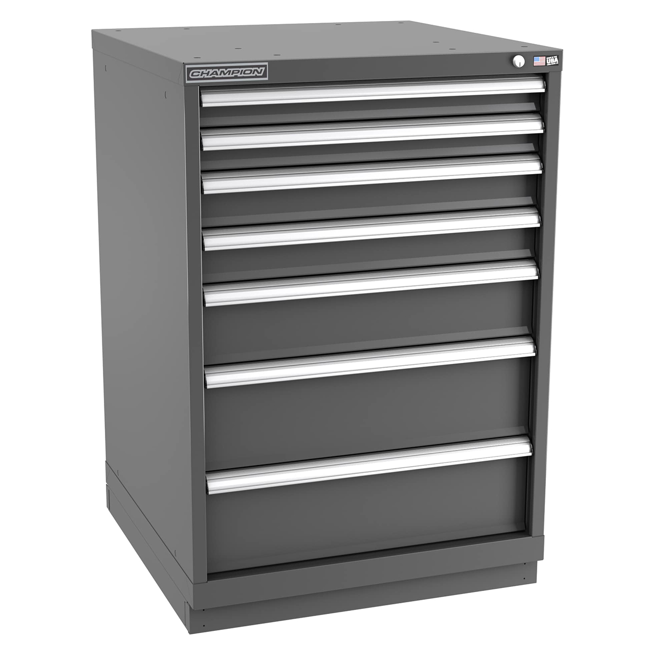 Champion Tool Storage SWS1800-0701-ILC-FTB-DG | 28-1/4" Width x 41-3/4" Height x 22-1/2" Depth 7 Drawer 120 Compartment Powder Coated Steel Modular Compartment Cabinet - Dark Gray