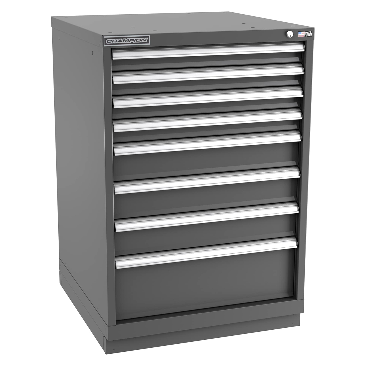 Champion Tool Storage SWS1800-0801-ILC-FTB-DG | 28-1/4" Width x 41-3/4" Height x 22-1/2" Depth 8 Drawer 156 Compartment Powder Coated Steel Modular Compartment Cabinet - Dark Gray