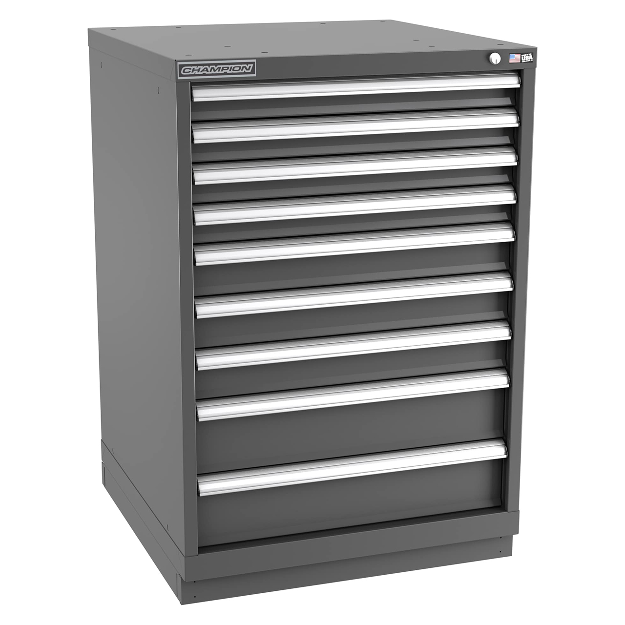 Champion Tool Storage SWS1800-0901-ILC-FTB-DG | 28-1/4" Width x 41-3/4" Height x 22-1/2" Depth 9 Drawer 154 Compartment Powder Coated Steel Modular Compartment Cabinet - Dark Gray