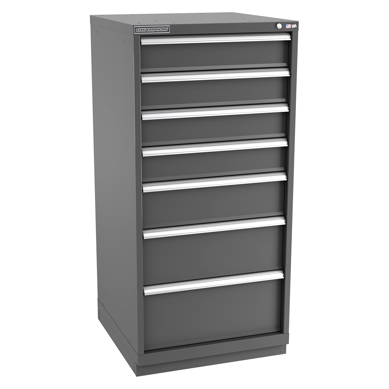 Champion Tool Storage SWS2700-0701-ILC-FTB-DG | 28-1/4" Width x 59-1/2" Height x 22-1/2" Depth 7 Drawer 59 Compartment Powder Coated Steel Modular Compartment Cabinet - Dark Gray