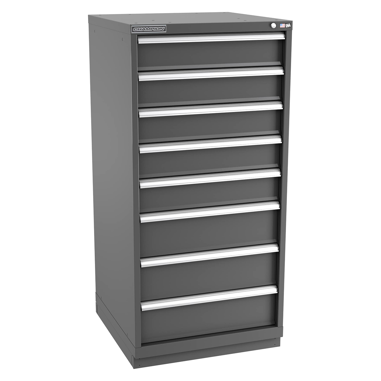 Champion Tool Storage SWS2700-0802-ILC-FTB-DG | 28-1/4" Width x 59-1/2" Height x 22-1/2" Depth 8 Drawer 81 Compartment Powder Coated Steel Modular Compartment Cabinet - Dark Gray