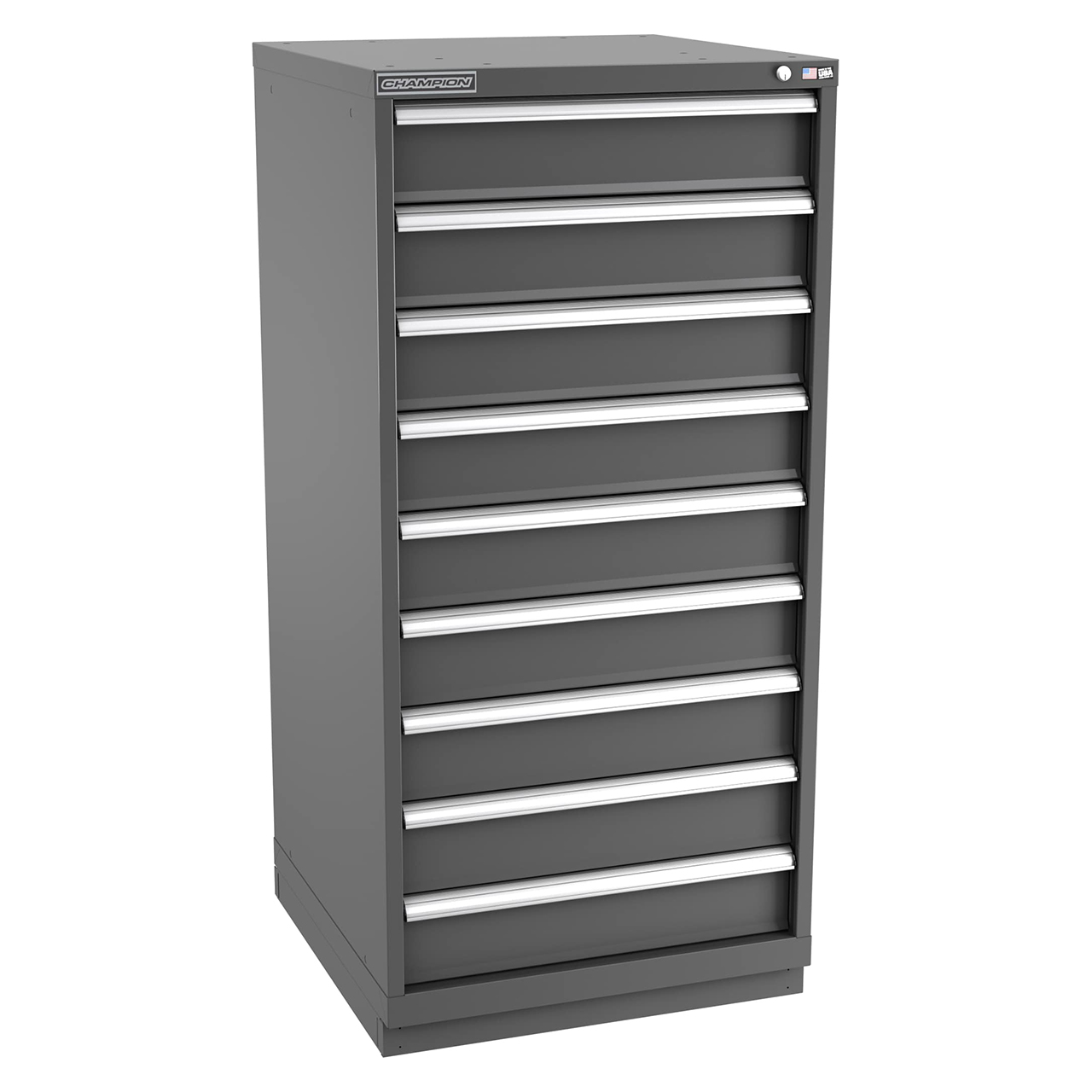 Champion Tool Storage SWS2700-0901-ILC-FTB-DG | 28-1/4" Width x 59-1/2" Height x 22-1/2" Depth 9 Drawer 124 Compartment Powder Coated Steel Modular Compartment Cabinet - Dark Gray