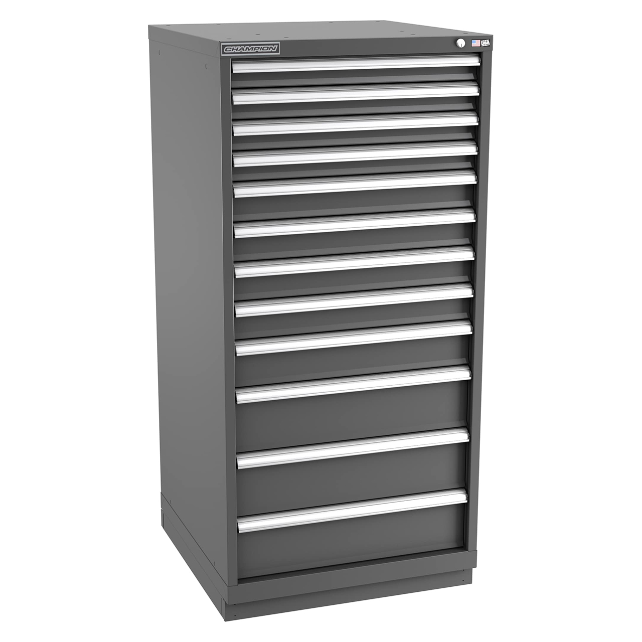 Champion Tool Storage SWS2700-1201-ILC-FTB-DG | 28-1/4" Width x 59-1/2" Height x 22-1/2" Depth 12 Drawer 208 Compartment Powder Coated Steel Modular Compartment Cabinet - Dark Gray