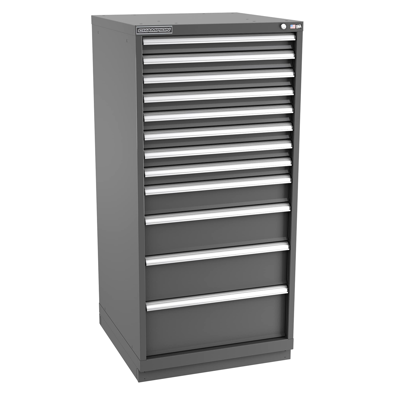 Champion Tool Storage SWS2700-1202-ILC-FTB-DG | 28-1/4" Width x 59-1/2" Height x 22-1/2" Depth 12 Drawer 204 Compartment Powder Coated Steel Modular Compartment Cabinet - Dark Gray