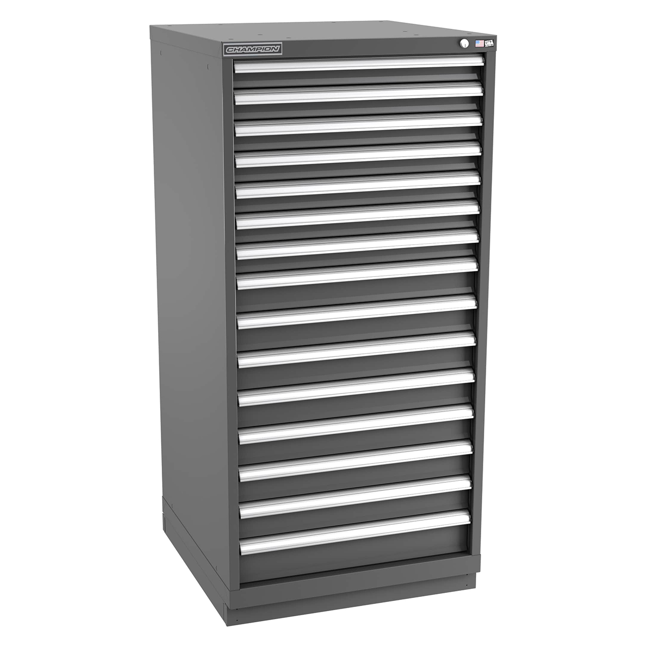 Champion Tool Storage SWS2700-1501-ILC-FTB-DG | 28-1/4" Width x 59-1/2" Height x 22-1/2" Depth 15 Drawer 300 Compartment Powder Coated Steel Modular Compartment Cabinet - Dark Gray