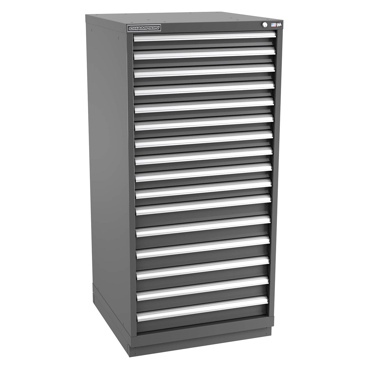 Champion Tool Storage SWS2700-1601-ILC-FTB-DG | 28-1/4" Width x 59-1/2" Height x 22-1/2" Depth 16 Drawer 328 Compartment Powder Coated Steel Modular Compartment Cabinet - Dark Gray