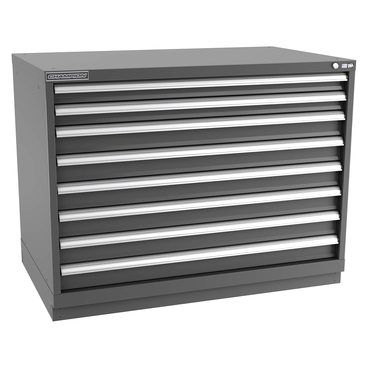 Champion Tool Storage EWS1500-0801-ILC-FTB-DG | 47" Width x 35-7/8" Height x 22-1/2" Depth 8 Drawer 240 Compartment Powder Coated Steel Modular Compartment Cabinet - Dark Gray