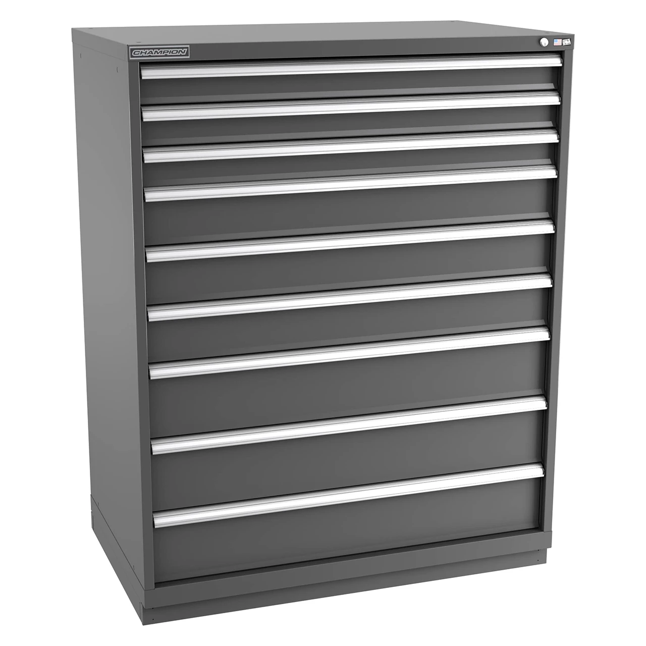 Champion Tool Storage EWS2700-0901-ILC-FTB-DG | 47" Width x 59-1/2" Height x 22-1/2" Depth 9 Drawer 258 Compartment Powder Coated Steel Modular Compartment Cabinet - Dark Gray