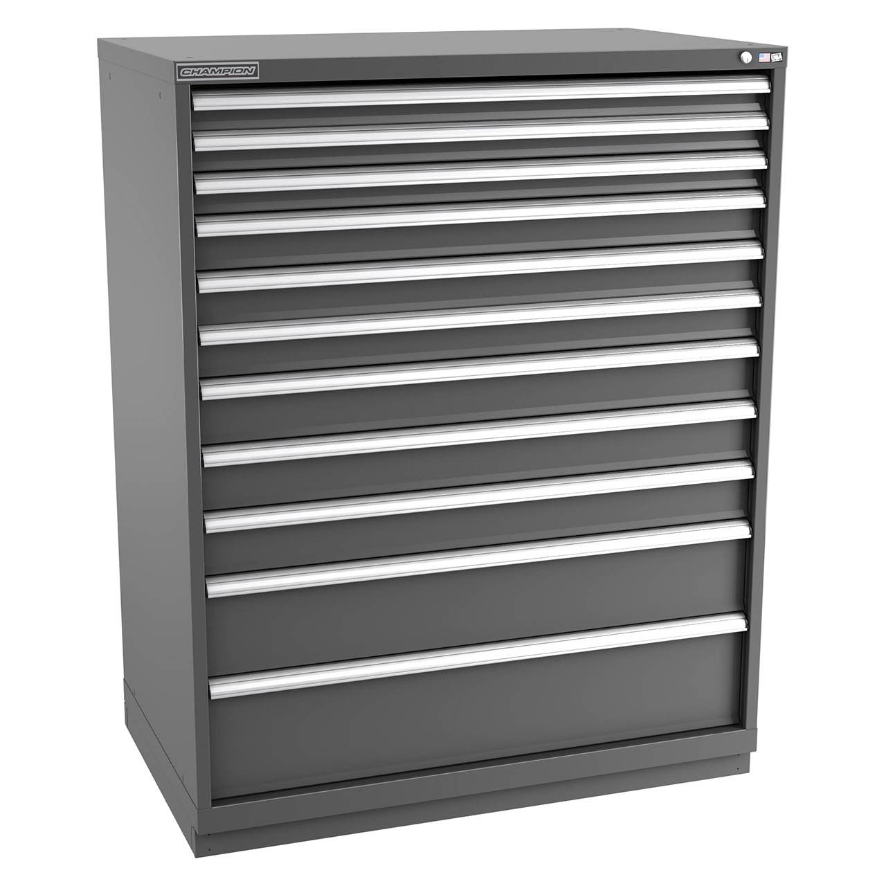 Champion Tool Storage EWS2700-1101-ILC-FTB-DG | 47" Width x 59-1/2" Height x 22-1/2" Depth 11 Drawer 304 Compartment Powder Coated Steel Modular Compartment Cabinet - Dark Gray
