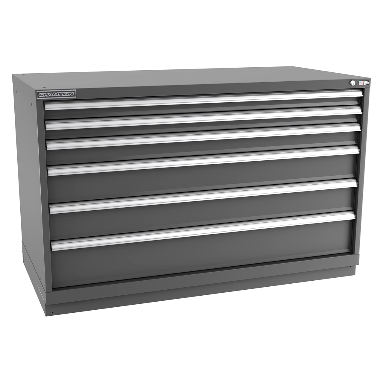 Champion Tool Storage DWS1500-0601-ILC-FTB-DG | 56-1/2" Width x 35-7/8" Height x 22-1/2" Depth 6 Drawer 172 Compartment Powder Coated Steel Modular Compartment Cabinet - Dark Gray