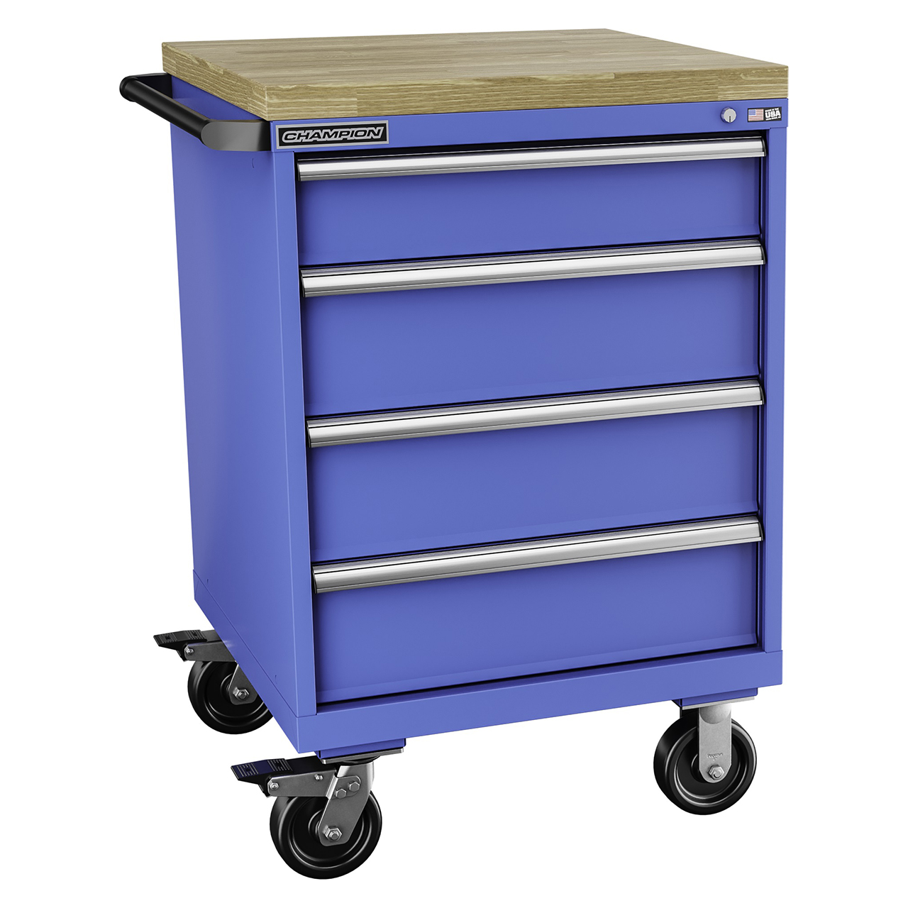 Champion Tool Storage SWS1500-0401IL-MB8-BBT-BB | 28-1/4" Width x 43-1/4" Height x 22-1/2" Depth 4 Drawer Powder Coated Steel Modular Cabinet With Butcher Block - Bright Blue