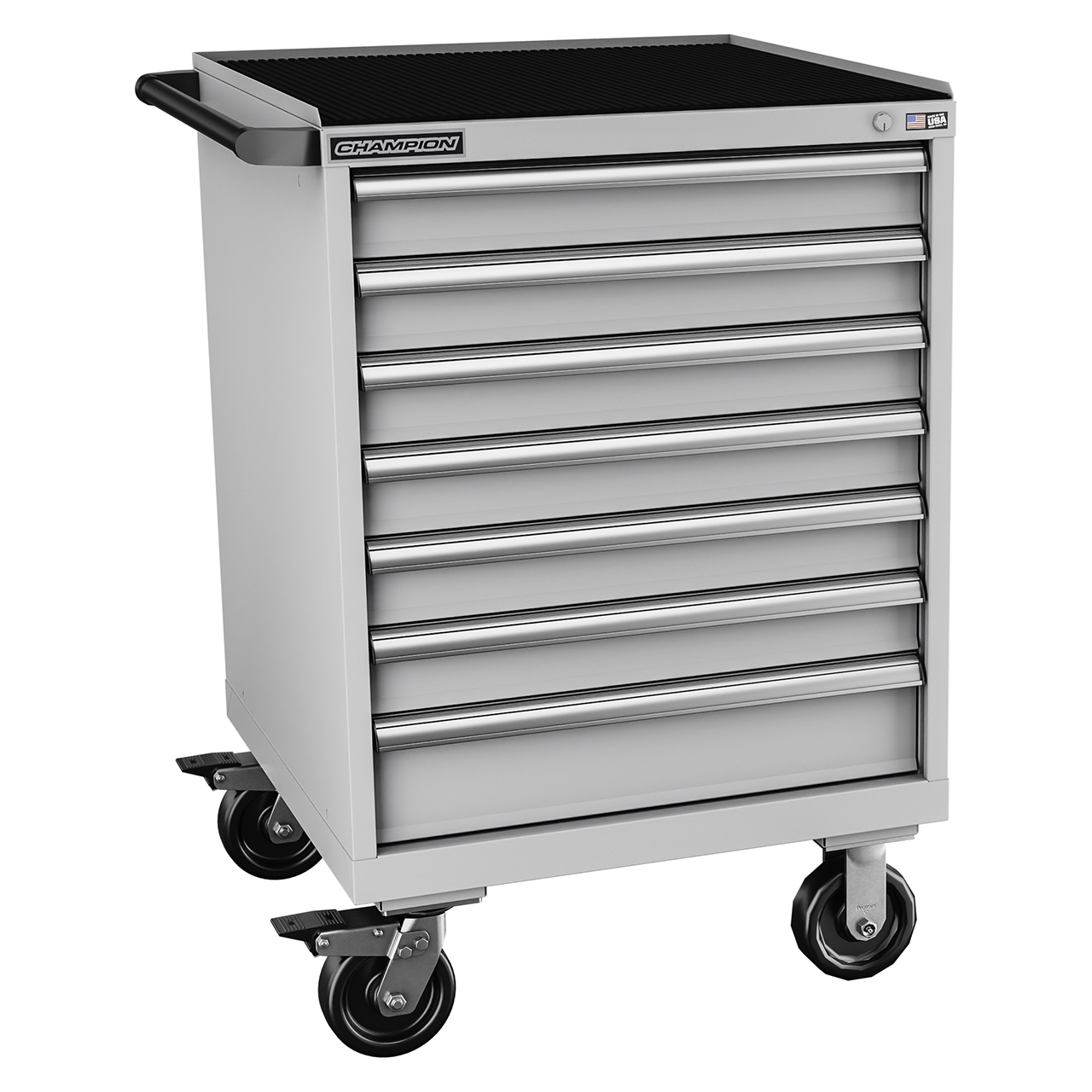 Champion Tool Storage SWS1500-0701ILC-MB8-RT-LG | 28-1/4" Width x 43-1/4" Height x 22-1/2" Depth 7 Drawer 83 Compartment Powder Coated Steel Mobile Modular Cabinet - Light Gray