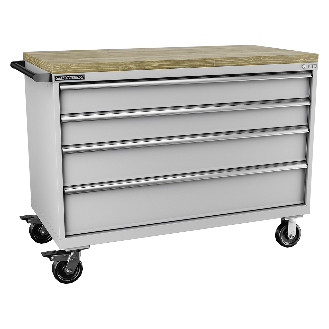 Champion Tool Storage DWS1500-0401IL-MB8-BBT-LG | 56-1/2" Width x 43-1/4" Height x 22-1/2" Depth 4 Drawer Powder Coated Steel Modular Drawer With Butcher Block - Light Gray